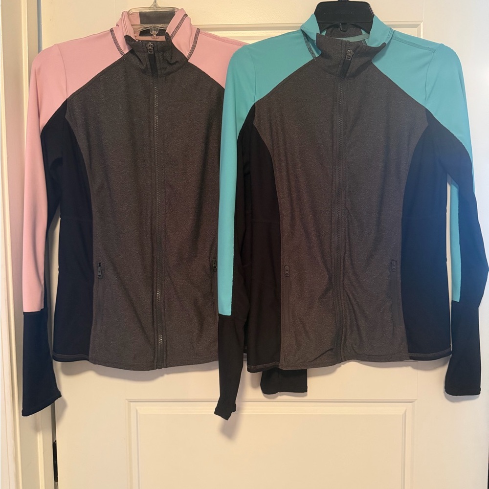 Xersion Women’s Colorblock Utility Zip Jacket in Pink and Teal 2 Sets